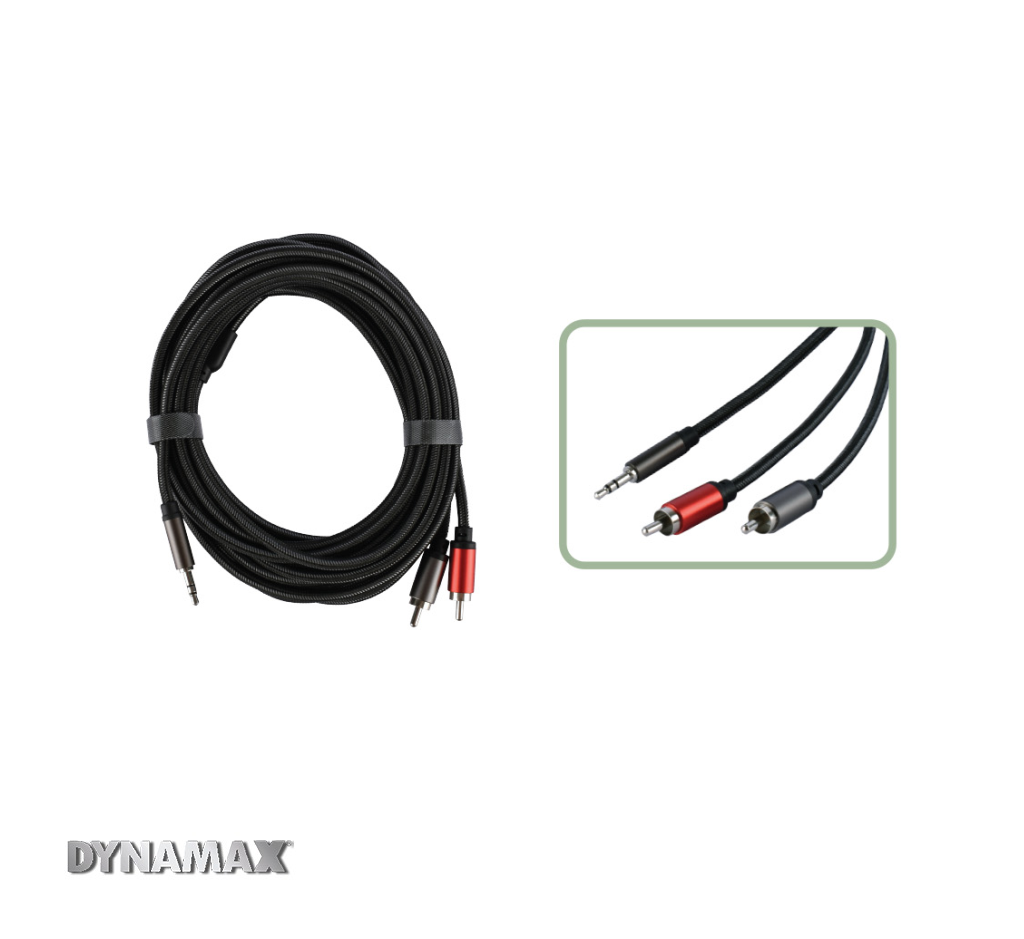 DYNAMAX 3.5 mm Stereo Plug to 2 x RCA Plug Cable (1.5M / 5M / 10M)