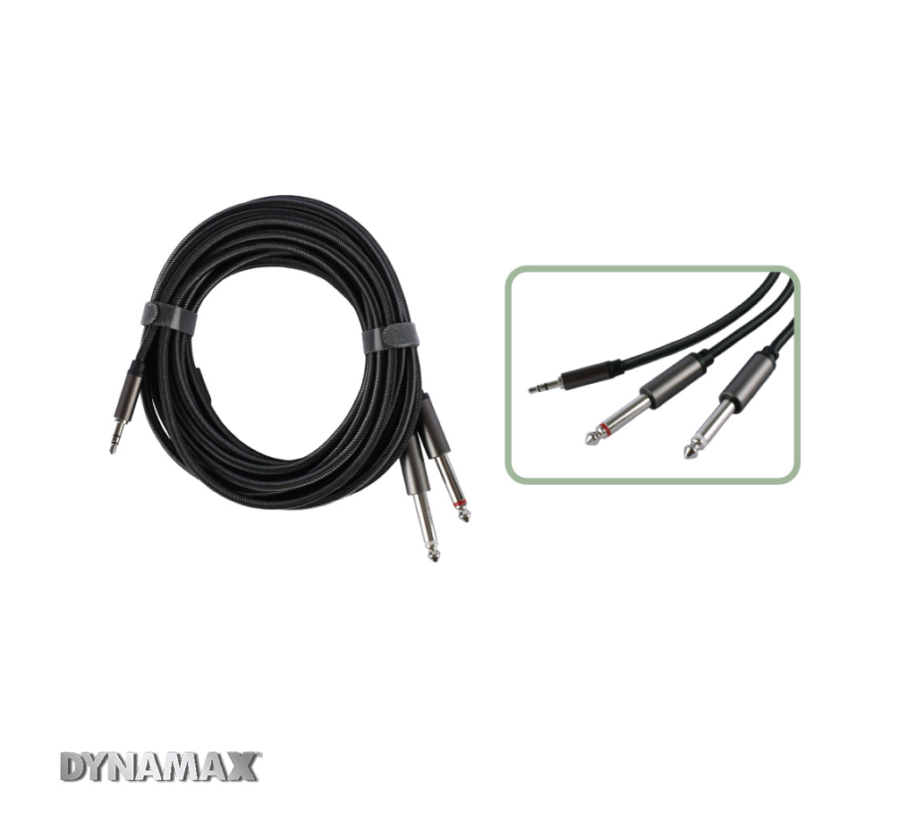 DYNAMAX 3.5 mm Stereo Plug to 2 x 6.35 mm Mono Plug Cable (1.5M / 5M / 10M)
