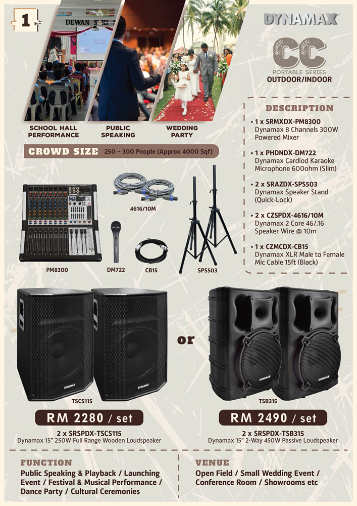 DYNAMAX Sound System PM8300 8-Channel 300W x 2 Powered Mixer, 15