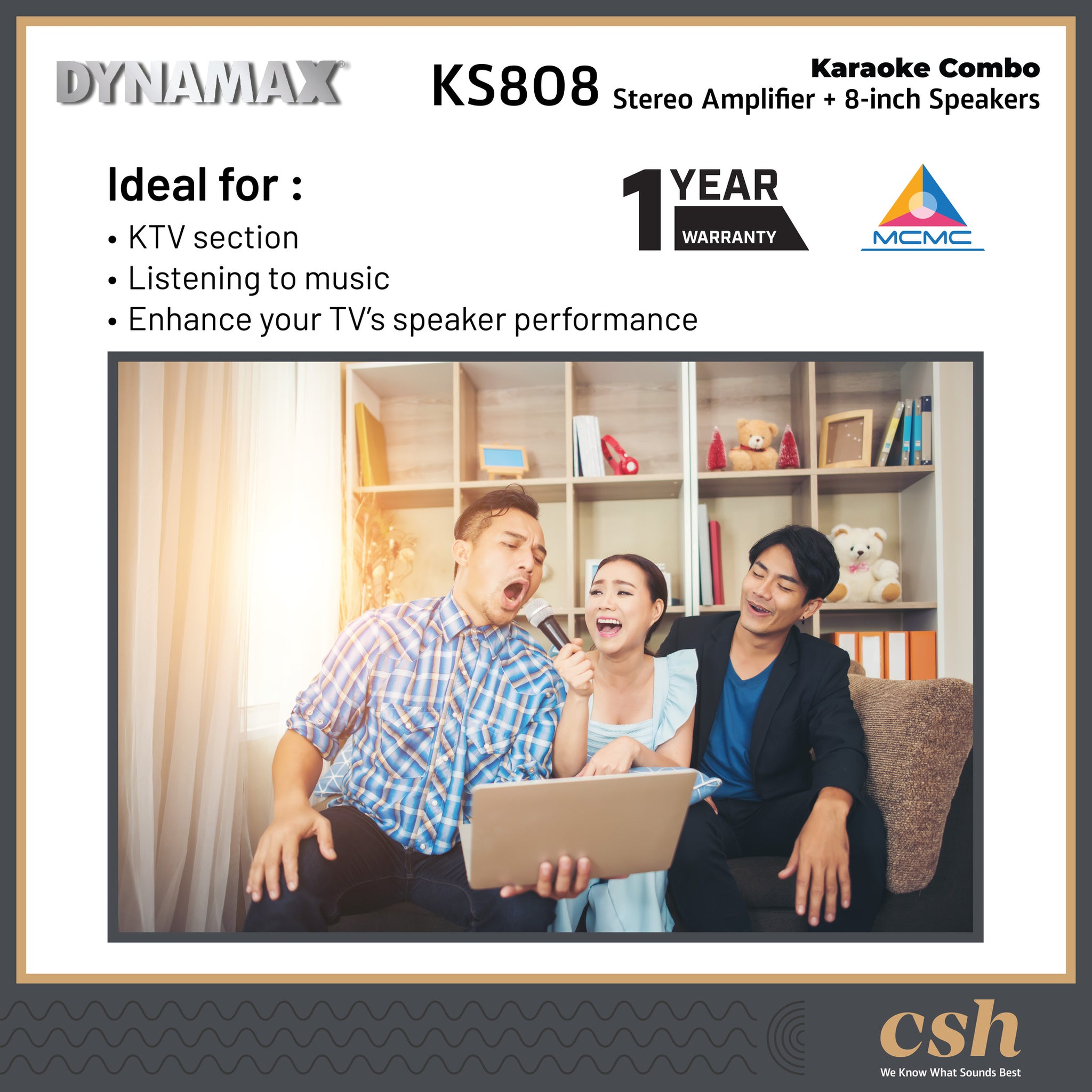 DYNAMAX KS808 Home Karaoke Set Karaoke System 8 inch Karaoke Speakers , Amplifier, Microphone , Speaker Cable