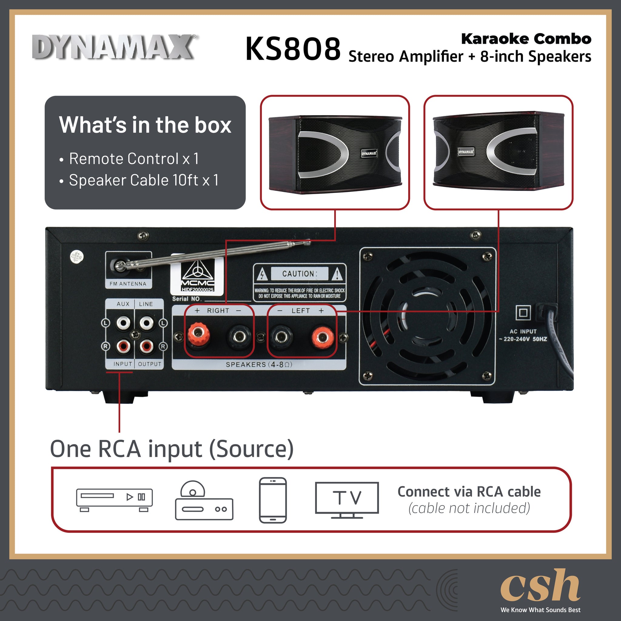 DYNAMAX KS808 Home Karaoke Set Karaoke System 8 inch Karaoke Speakers , Amplifier, Microphone , Speaker Cable