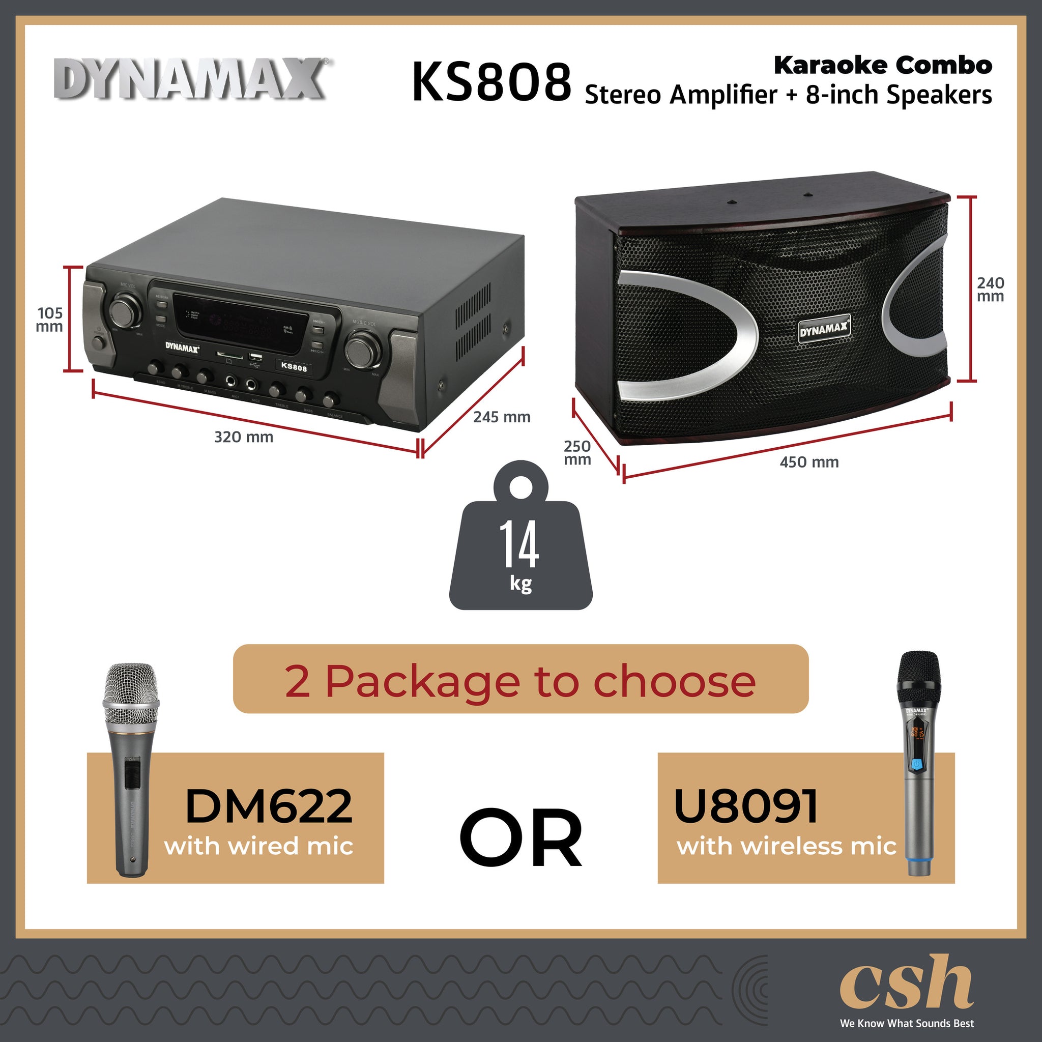 DYNAMAX KS808 Home Karaoke Set Karaoke System 8 inch Karaoke Speakers , Amplifier, Microphone , Speaker Cable