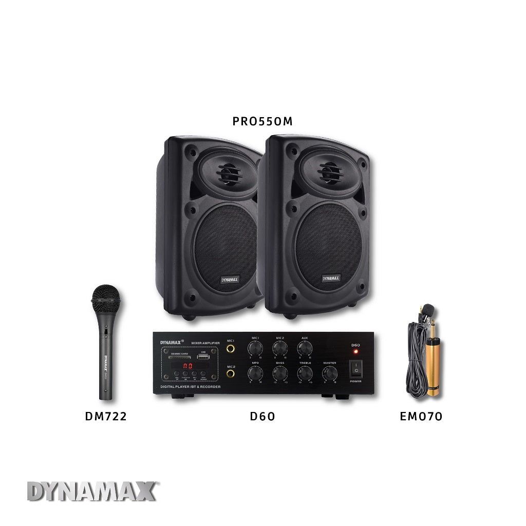 PA System For BALASAH, Indoor DYNAMAX D60 60W PA Amplifier, PRO550M 2-Way 5 1/2 Inch Box Speaker/Wall Speaker Surau
