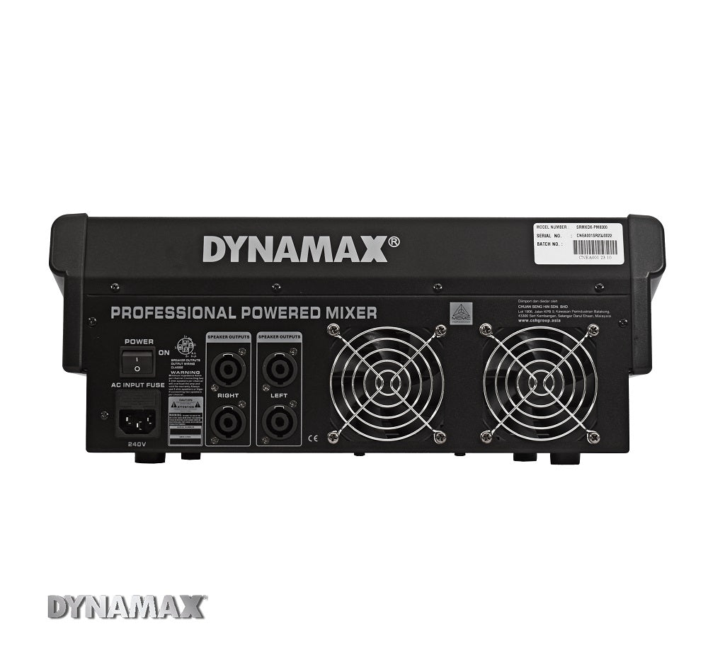 DYNAMAX Sound System PM8300 8-Channel 300W x 2 Powered Mixer, 15