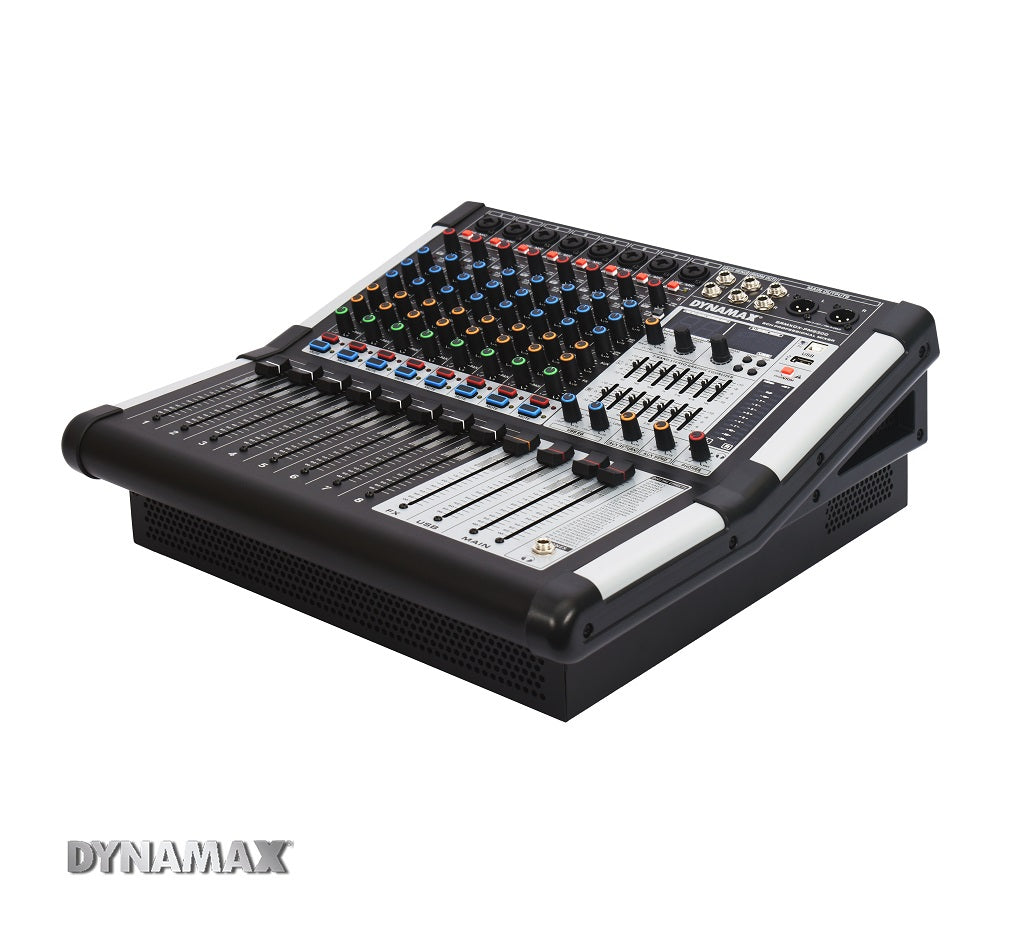 DYNAMAX Sound System PM8300 8-Channel 300W x 2 Powered Mixer, 15