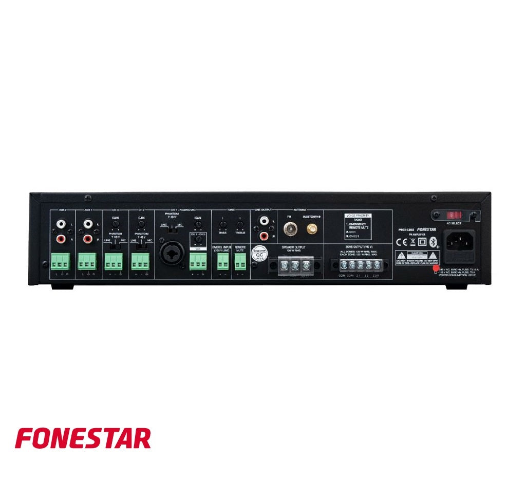 Fonestar Background Music System PROX-120Z 120W Multi-Zone PA Amplifier,GAT-812 15W Speakers Ceiling 3 units, GAT-80SW 60W Speakers Ceiling 1 unit