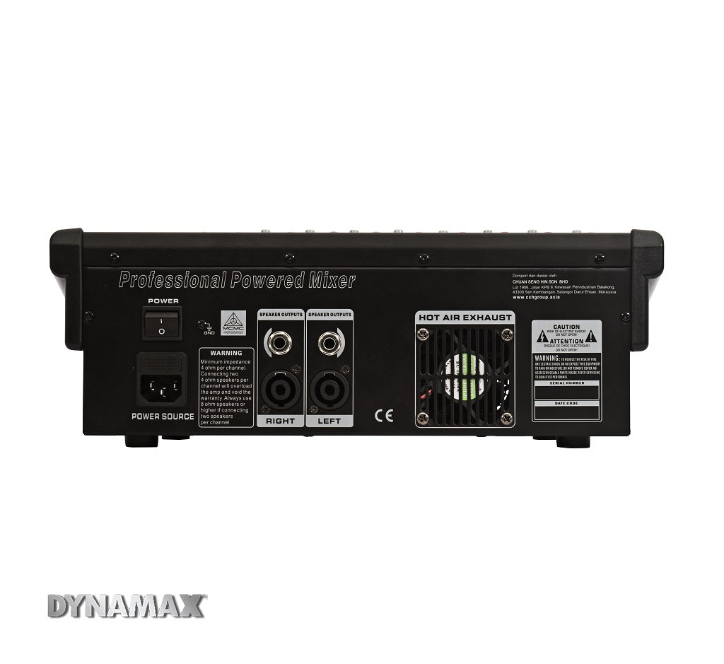 DYNAMAX Sound System DYNAMAX PW8170 8-Channel 170W x 2 Powered Mixer With USB / Bluetooth / 32-Bit DSP / 48V Phantom Power (MCMC Approval),  15
