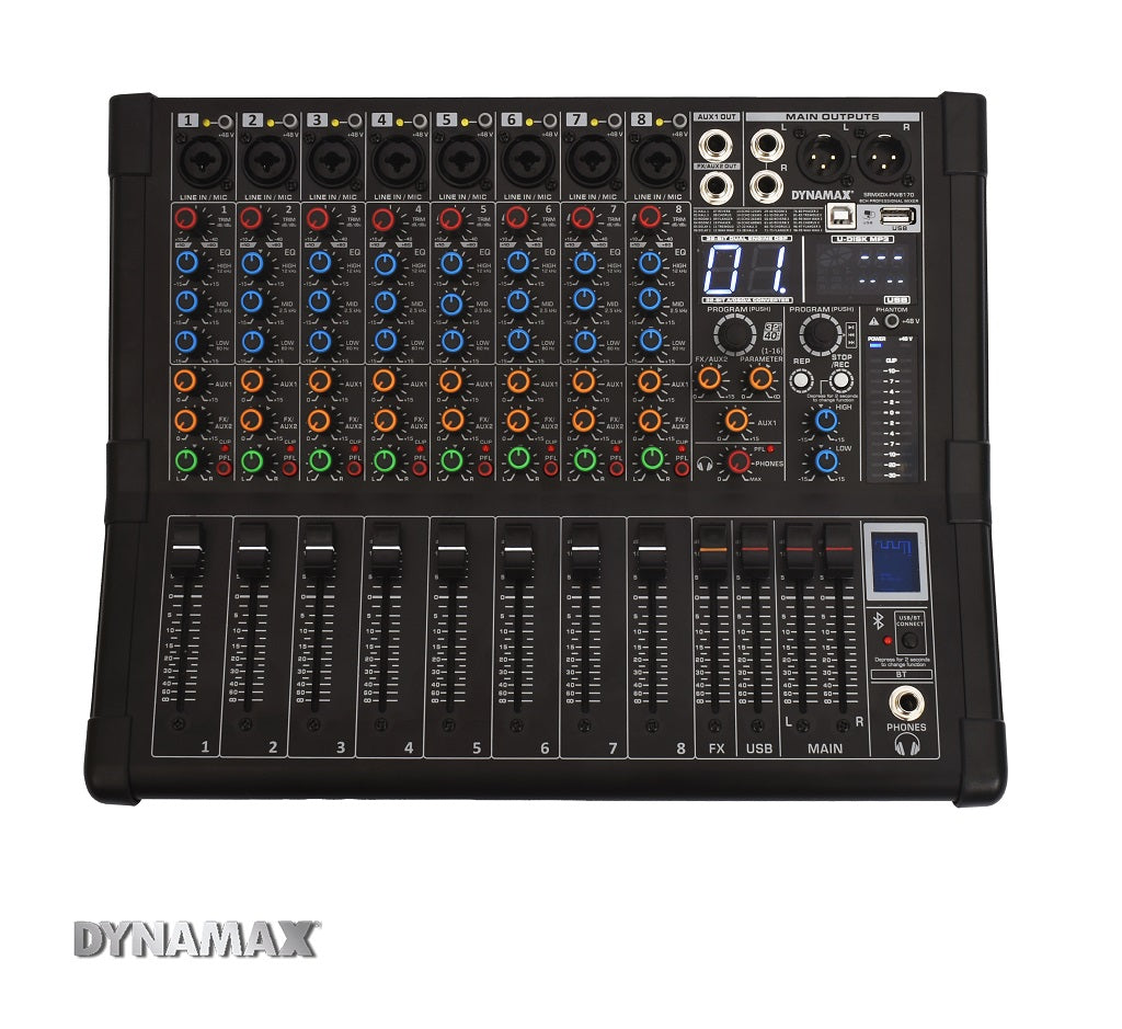 DYNAMAX Sound System DYNAMAX PW8170 8-Channel 170W x 2 Powered Mixer With USB / Bluetooth / 32-Bit DSP / 48V Phantom Power (MCMC Approval),  15
