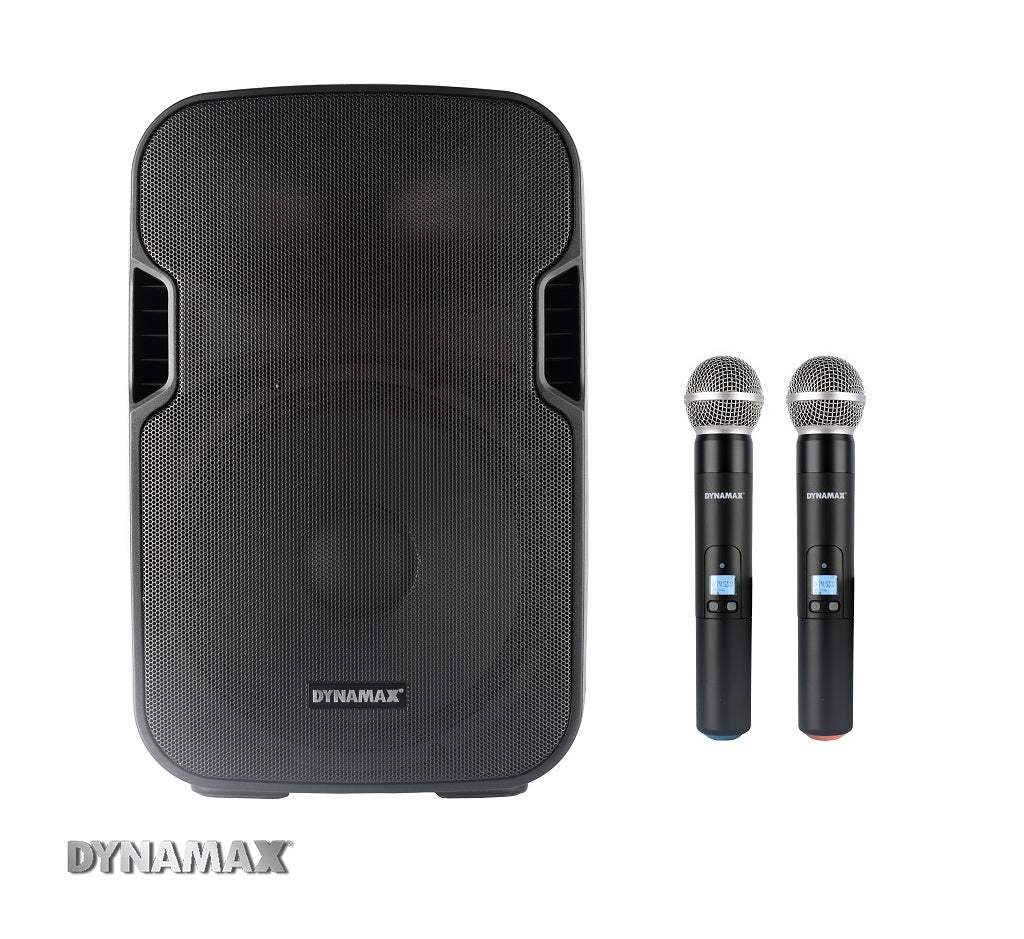 DYNAMAX TSL012 12'' 100W Bluetooth Portable PA System Speaker with 2 pcs 16 channel UHF handheld mic, TWS (MCMC)