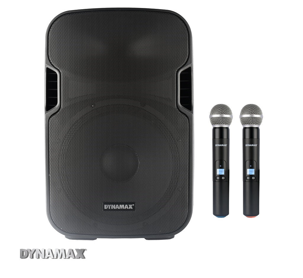 DYNAMAX TSL015 15'' 120W Bluetooth Portable PA System Speaker with 2 pcs 16 channel UHF handheld mic, TWS (MCMC)