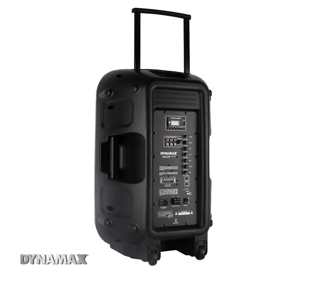 DYNAMAX TSL015 15'' 120W Bluetooth Portable PA System Speaker with 2 pcs 16 channel UHF handheld mic, TWS (MCMC)