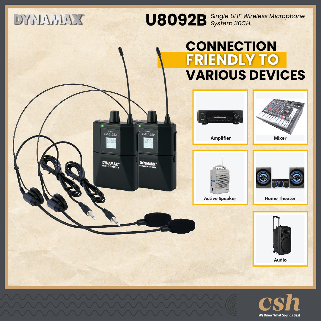 (MCMC) DYNAMAX U8092 Dual UHF Wireless Vocal Dynamic Microphone Headset Mic Mikrofon Wireless Mic