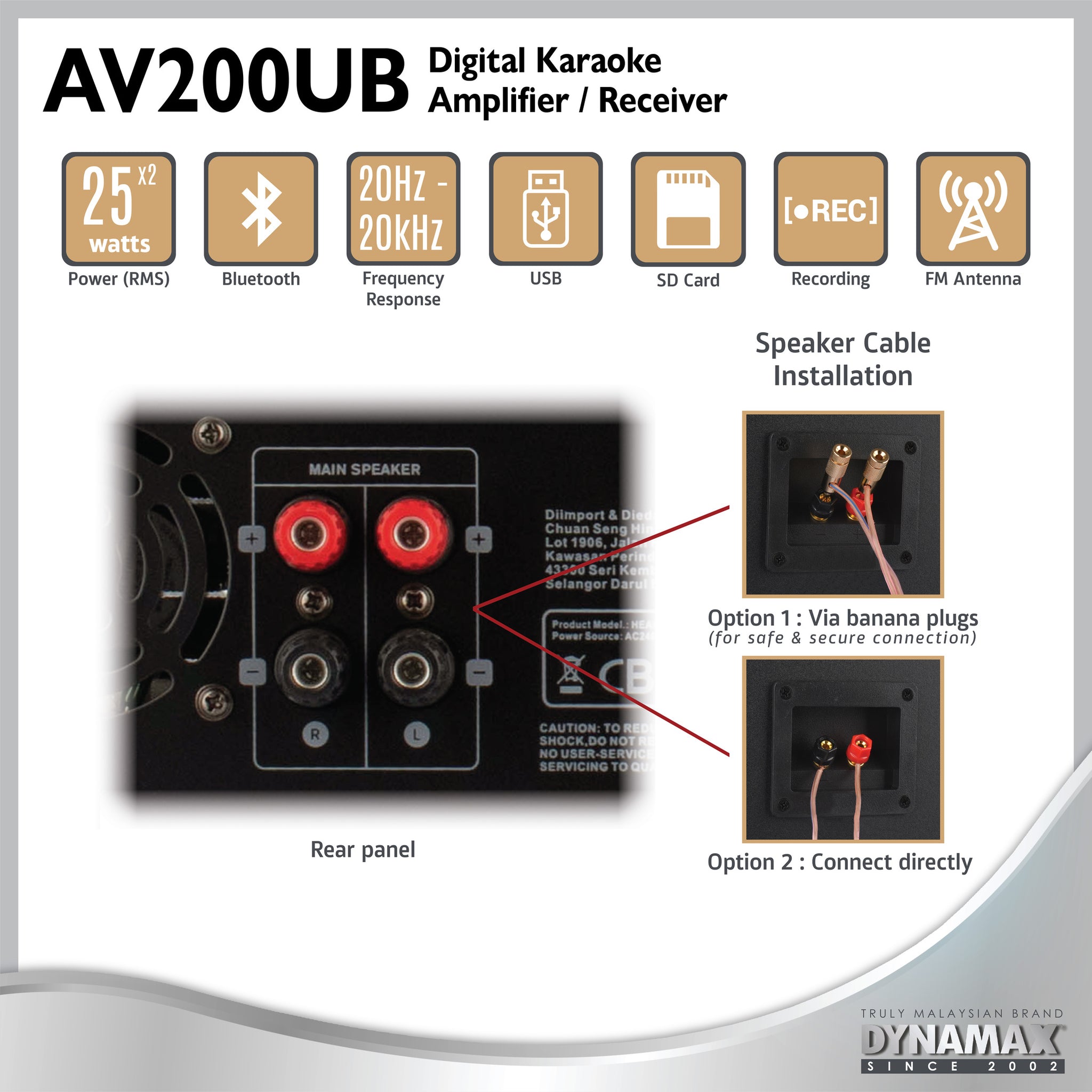 DYNAMAX AV100UB /AV200UB/AV220UB 50W x 2 (4 ohm) HiFi Stereo AV Karaoke Receiver Amplifier