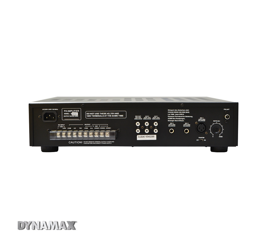 DYNAMAX B240ZU 240W PA Amplifier