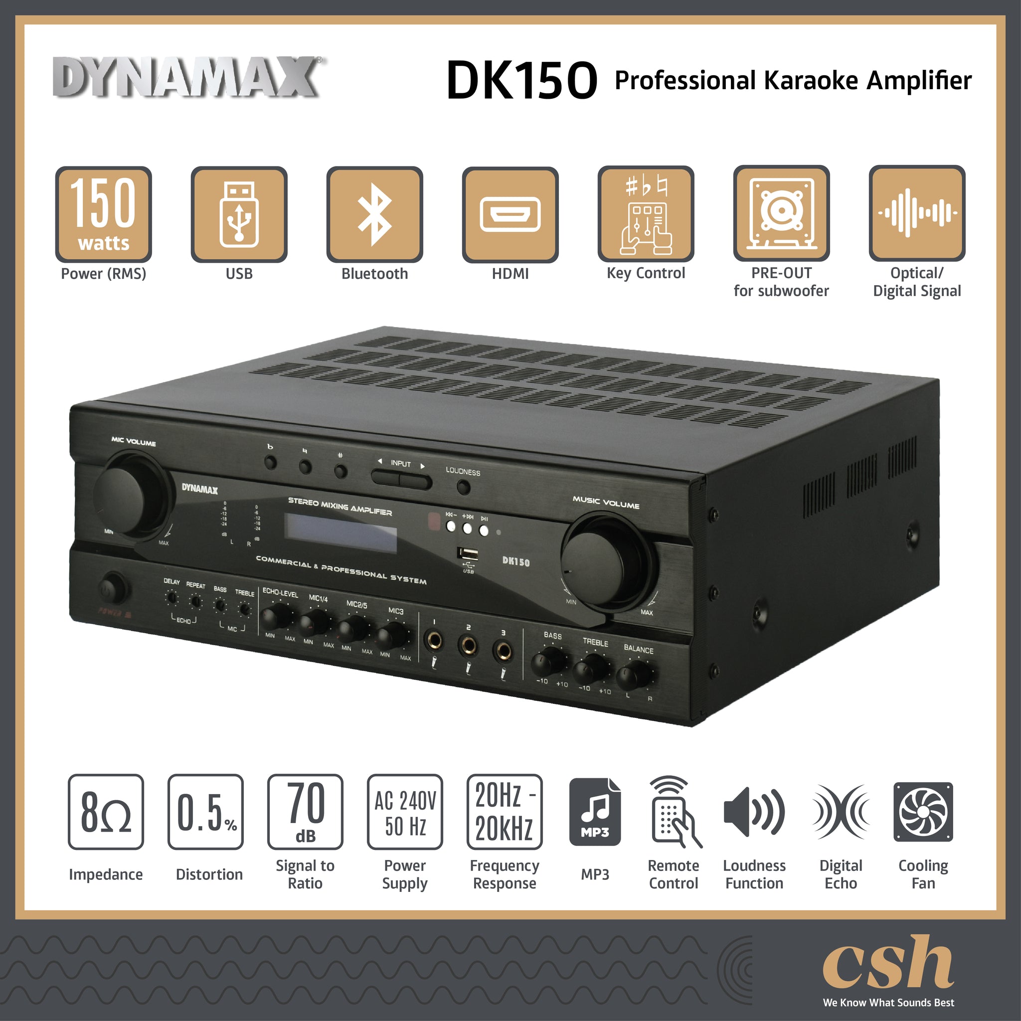 DYNAMAX DK150 150W x 2 (8 ohm) Professional Karaoke Amplifier