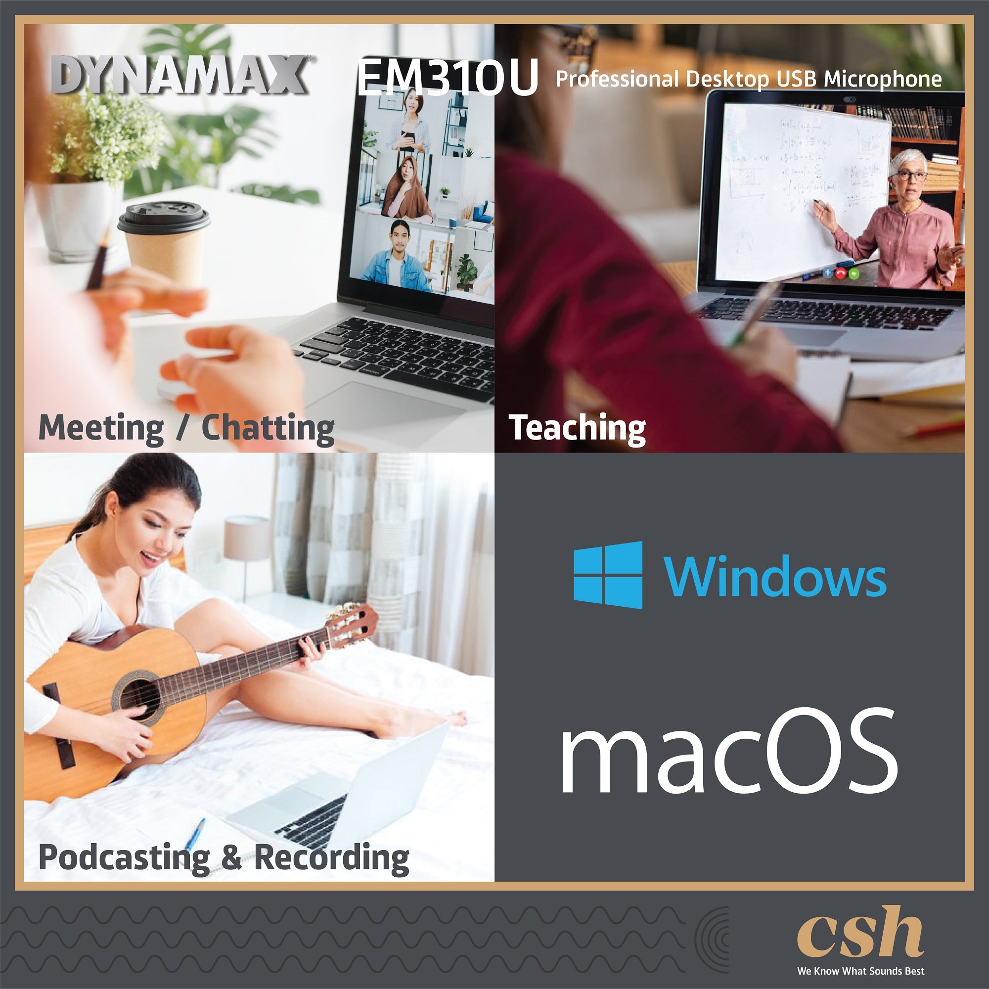 DYNAMAX EM310U USB Desktop Condenser Microphone 16bit with Headphone Jack, Good For Podcasting, Recording, Meeting, Teaching, Made in Taiwan