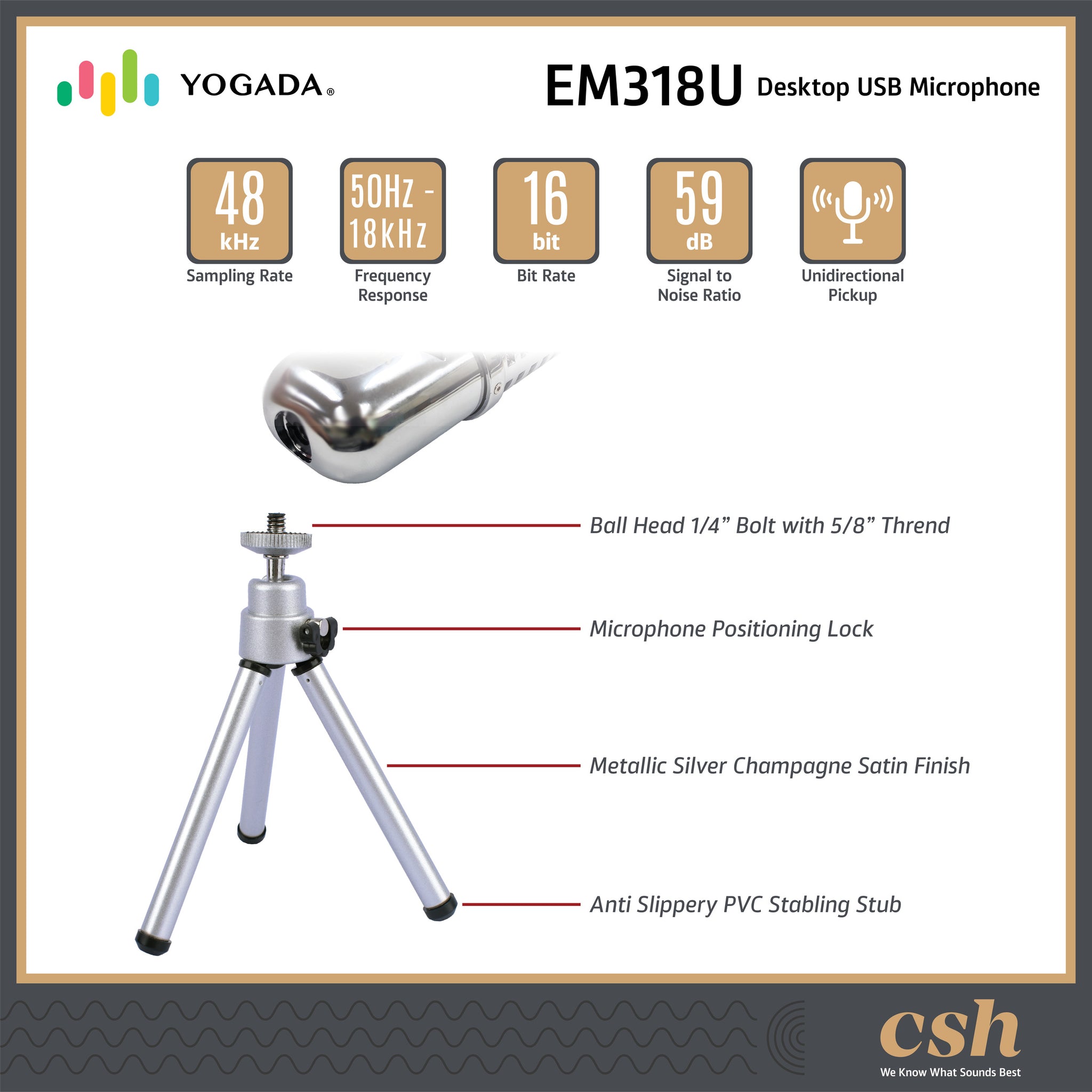 YOGADA EM318U Desktop USB Microphone (Made In Taiwan)