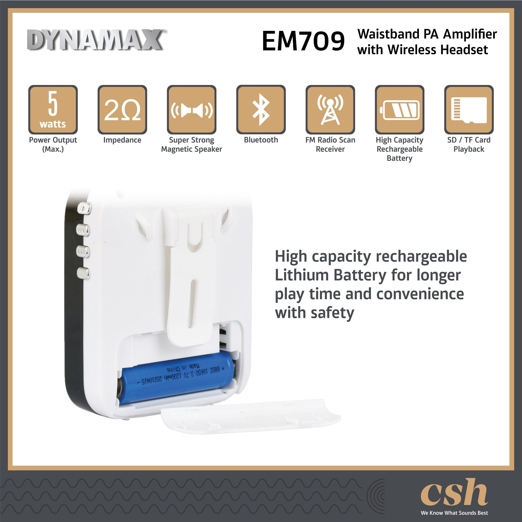 DYNAMAX EM709 Professional Waistband Amplifier