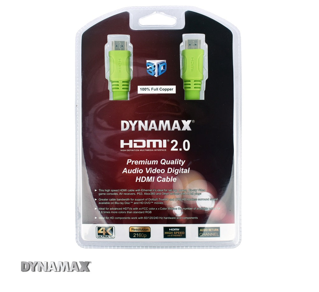 DYNAMAX HD20 HDMI 2.0 Cable 3D 4K 2160P Male to Male 1.8meter