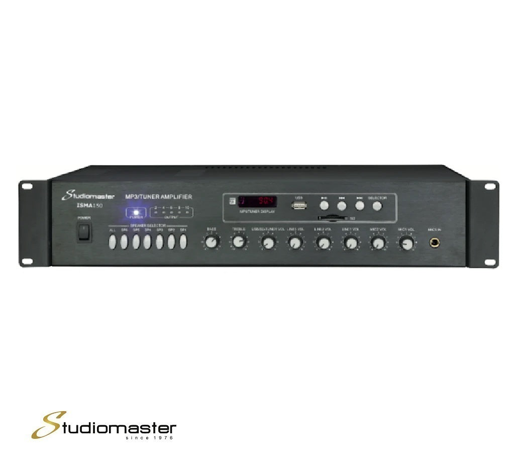 Studiomaster ISMA150 150W 100V Line 4 in 6 out Mixer Amplifier (6 zone/ 2EQ/ MP3/FM)