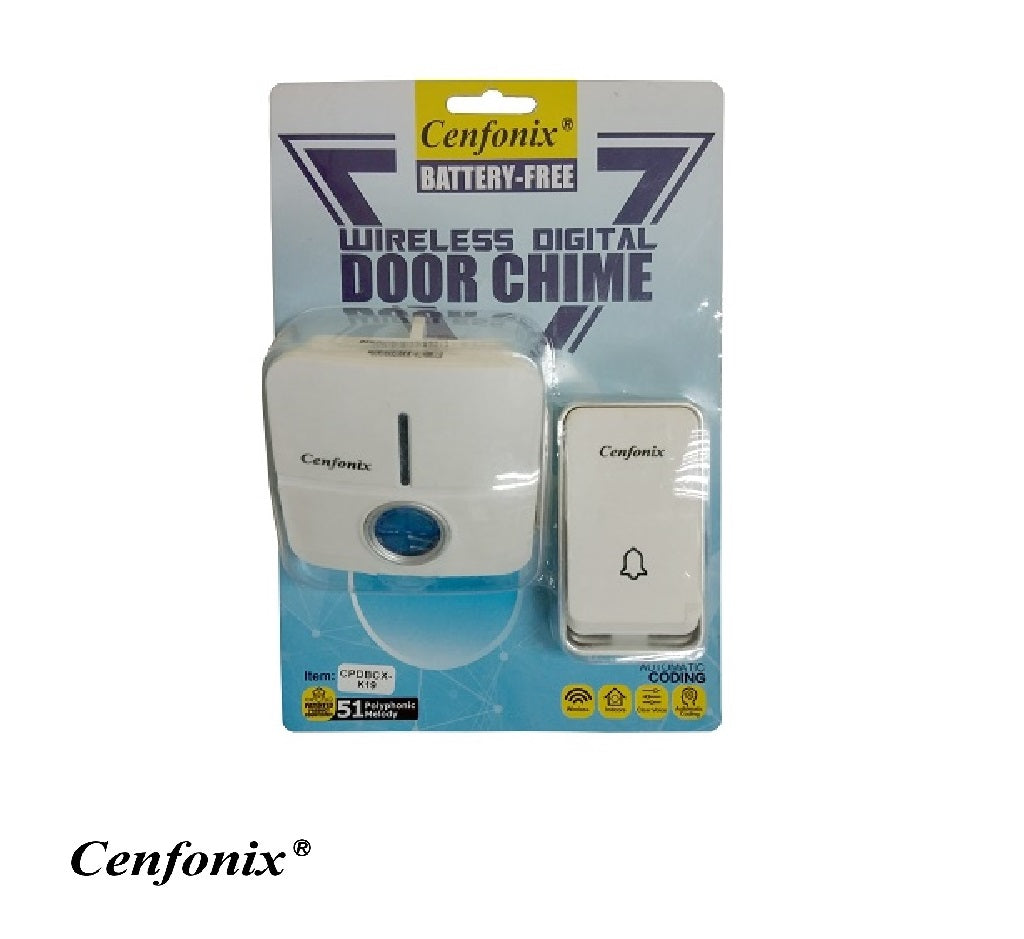 Cenfonix K19 Wireless Digital Doorbell with 51 Polyphonic Melody (NO Battery Required)