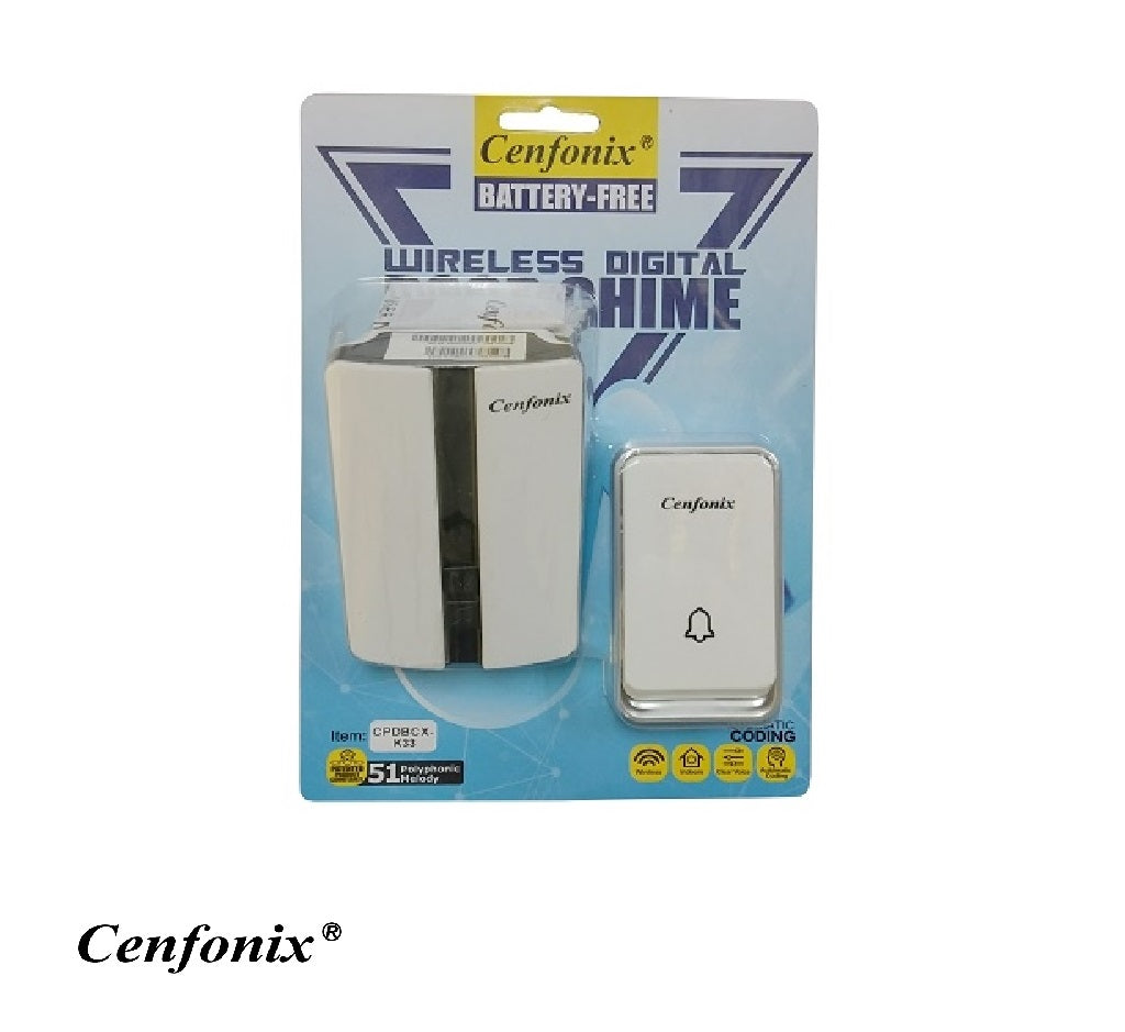 Cenfonix K33 Wireless Digital Doorbell with 51 Polyphonic Melody (NO Battery Required)