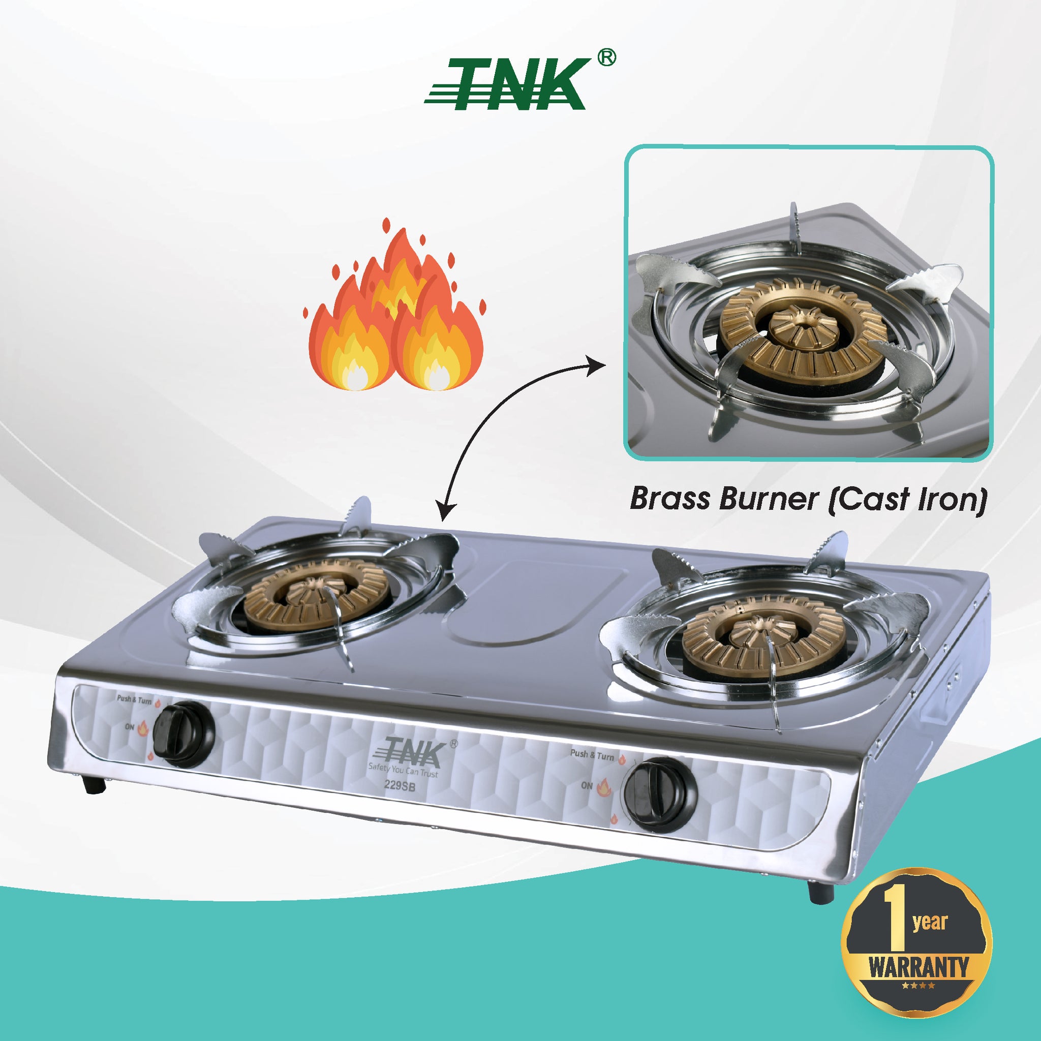 TNK 229SB Double Brass Burner Gas Stove Gas Cooking Stove Gas Cooker Stainless Steel Body Material