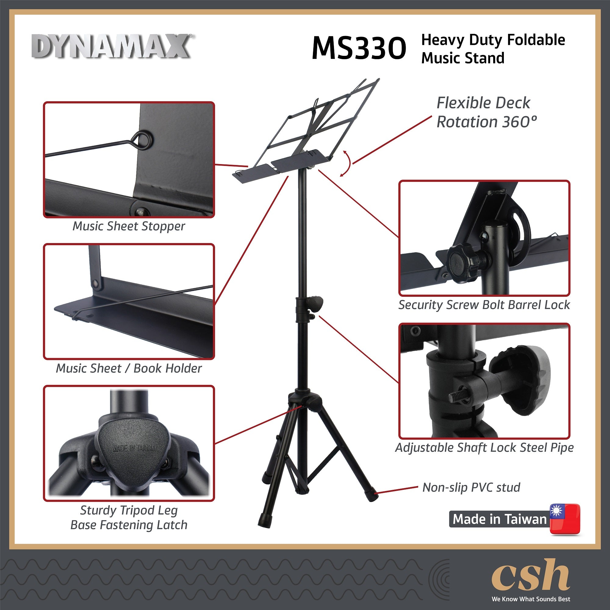 DYNAMAX MS330 (Foldable) Music Stand (Heavy-Duty Material ) - Made in Taiwan