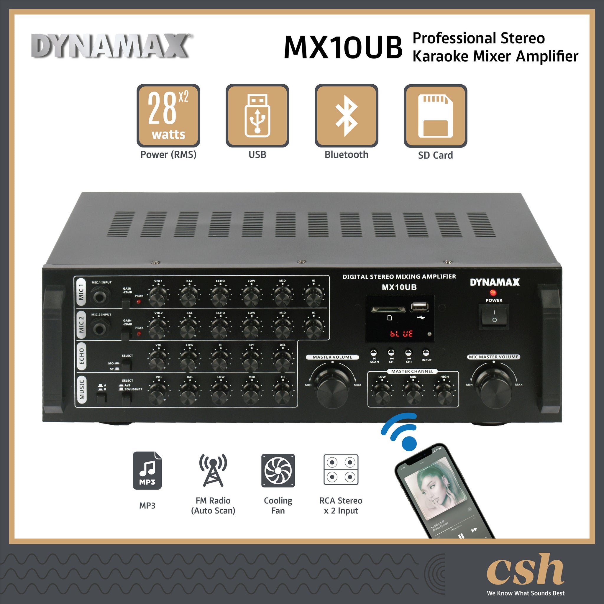 DYNAMAX MX10UB Professional Stereo Karaoke Mixer Amplifier