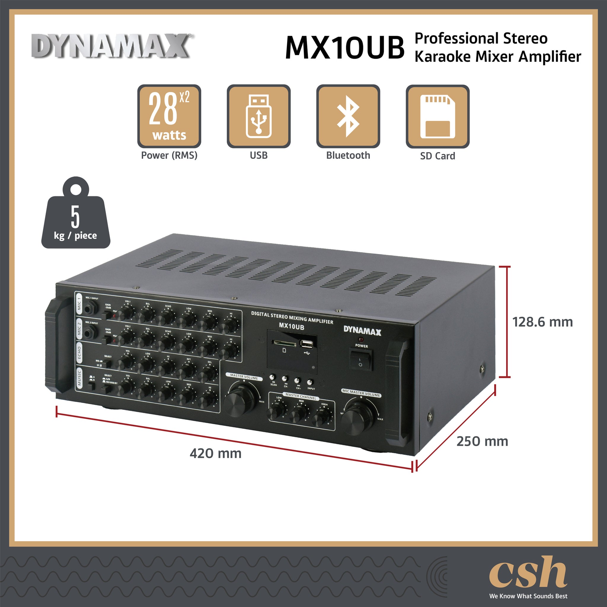 DYNAMAX MX10UB Professional Stereo Karaoke Mixer Amplifier