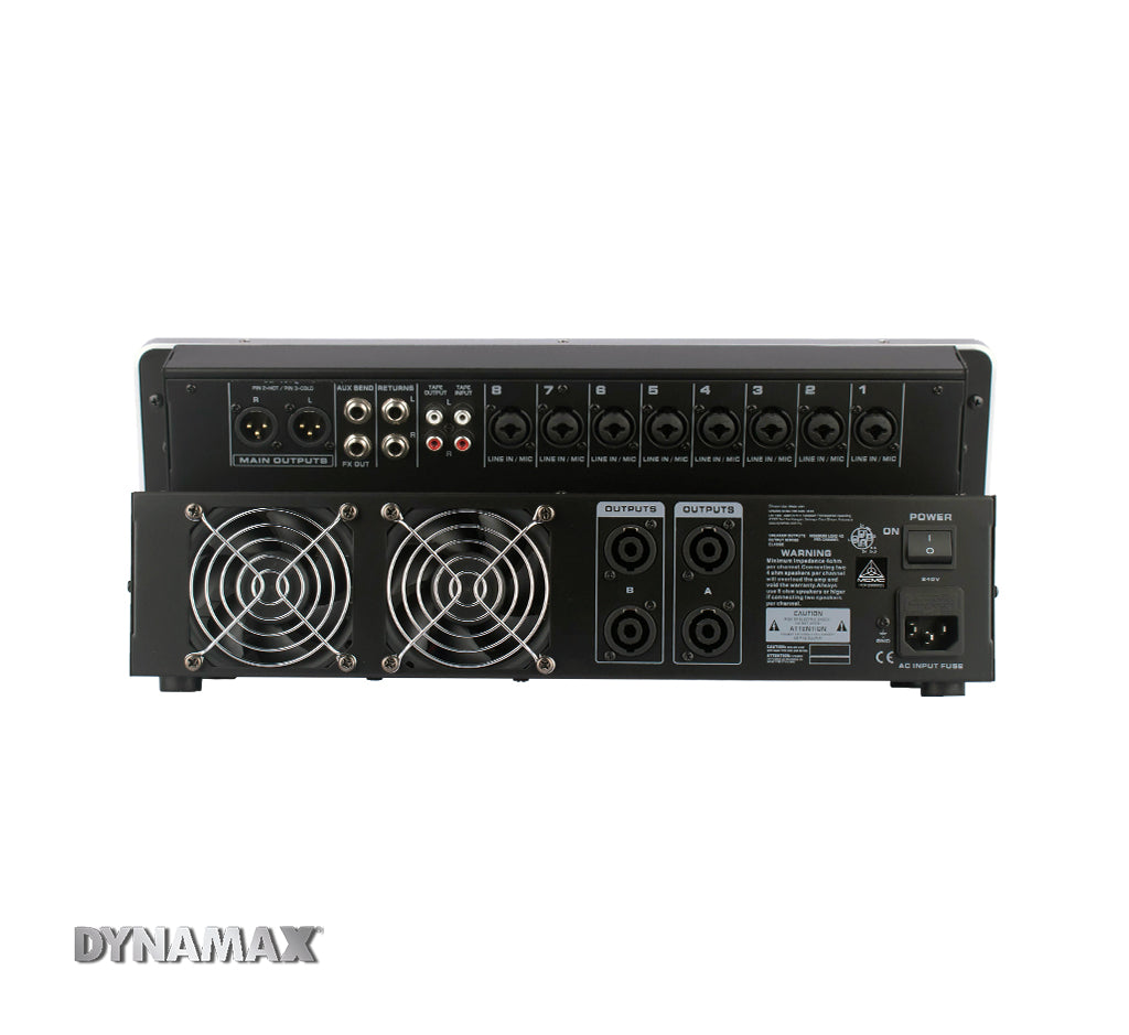 DYNAMAX Sound System DYNAMAX TX8300 8-Channel 300W x 2 Powered Mixer With USB / Bluetooth / 32-Bit DSP / 48V Phantom Power (MCMC Approval), 12
