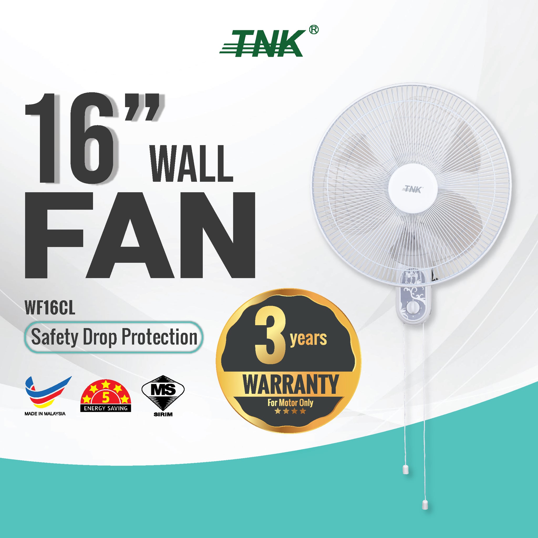 TNK WF16CL 16 inch Wall Fan 3 Speed Kipas Dinding SIRIM