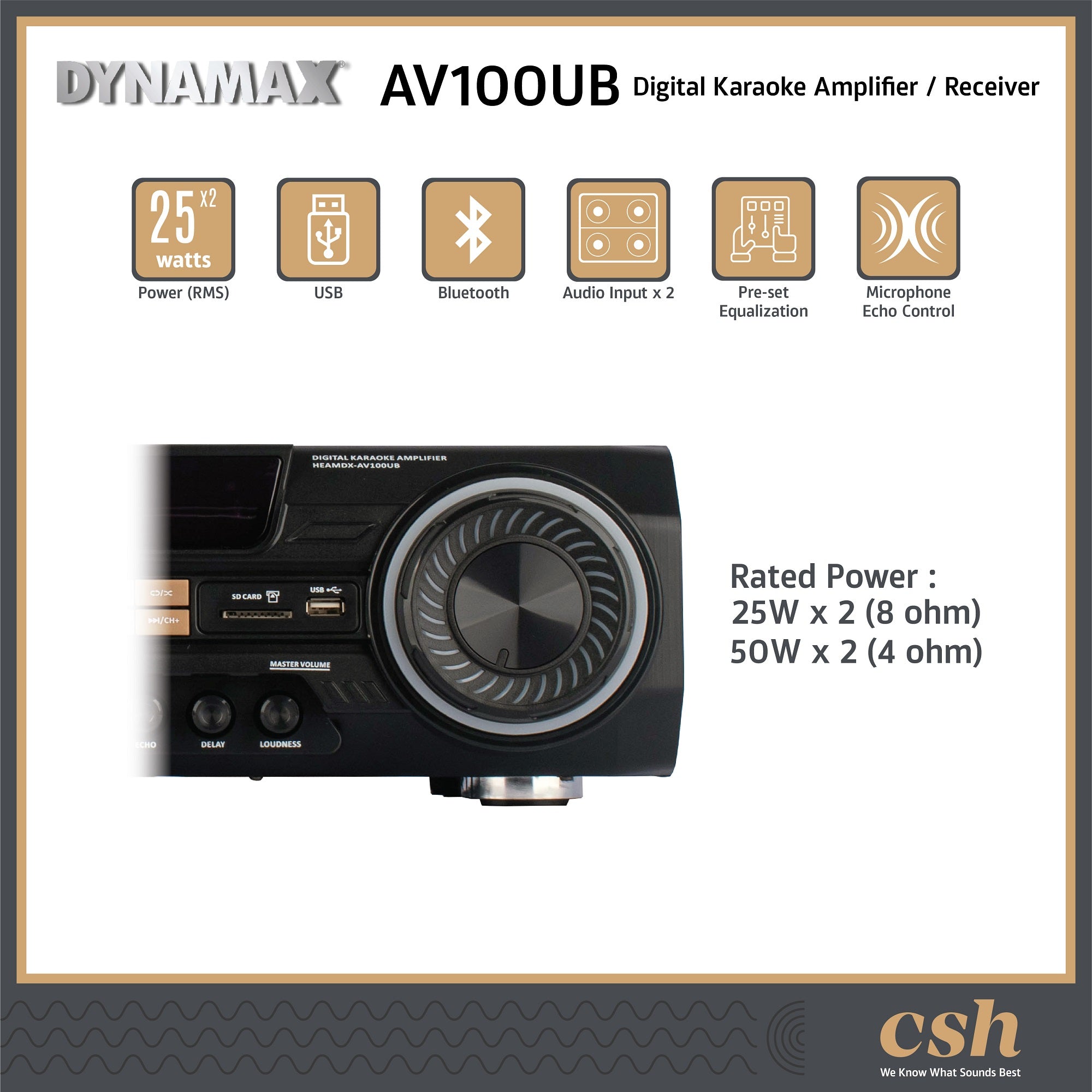 DYNAMAX AV100UB /AV200UB/AV220UB 50W x 2 (4 ohm) HiFi Stereo AV Karaoke Receiver Amplifier