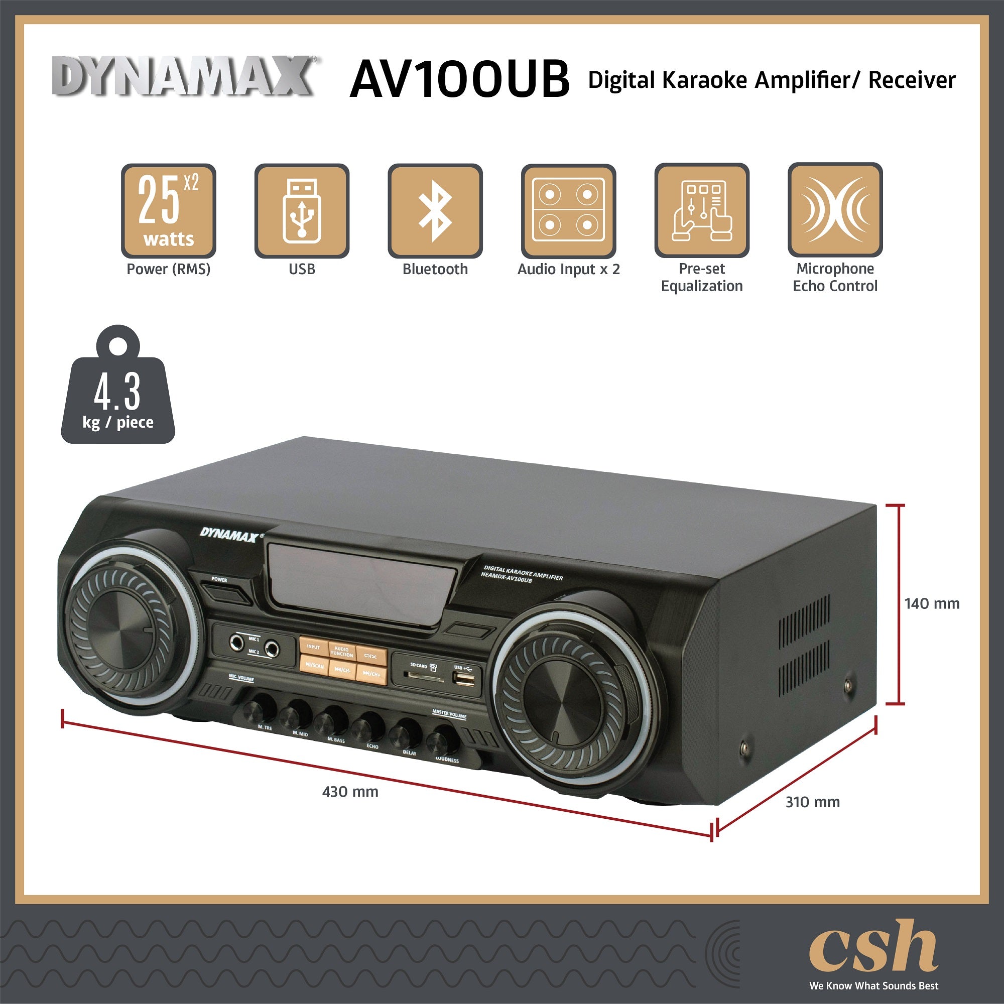 DYNAMAX AV100UB /AV200UB/AV220UB 50W x 2 (4 ohm) HiFi Stereo AV Karaoke Receiver Amplifier