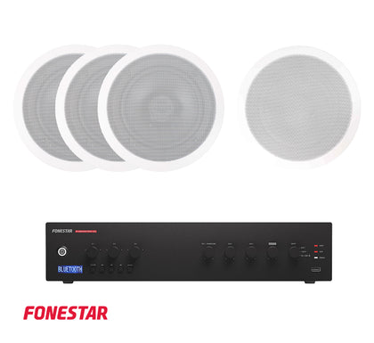 Fonestar Background Music System PROX-120Z 120W Multi-Zone PA Amplifier,GAT-812 15W Speakers Ceiling 3 units, GAT-80SW 60W Speakers Ceiling 1 unit